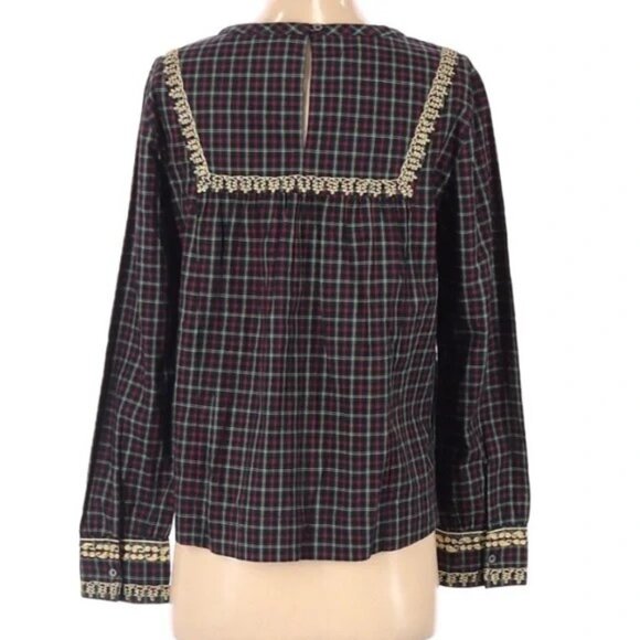 ⭐ J. Crew Plaid Peasant Popover Blouse size Small - Picture 4 of 16